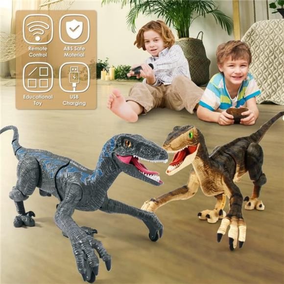 Remote Control Dinosaur Toys, Walking Velociraptor w/ Lights & Sounds for Kids - Picture 5 of 6